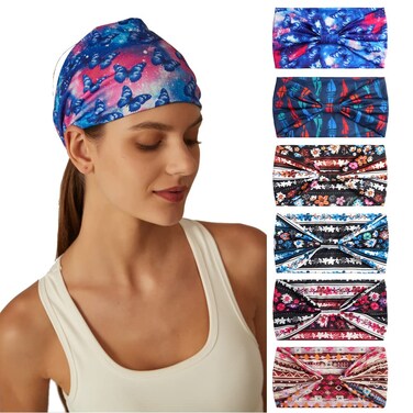 HUANMAYE 6Pcs Bandana Sports Headbands for Women Non Slip Workout Hairbands Elastic Sweat Fabric Hair Scarf Sweatband Headbands for Running Yoga Accessories for Women