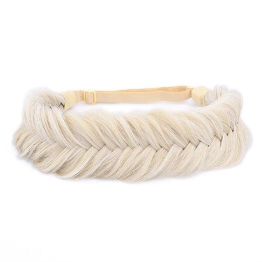 DIGUAN Wide Fishtail 2 Strands Synthetic Hair Braided Headband Classic Chunky Plaited Braids Elastic Stretch Hairpiece Women Girl Beauty accessory,59g (White Blonde with Shiner)