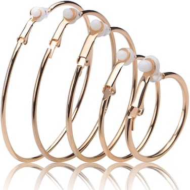 5 Pairs Gold Clip on Earrings Hoop Non Piercing Women Clip Earrings for Women, 5 Sizes