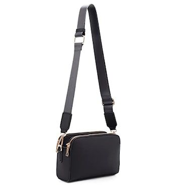 EVVE Crossbody Bags for Women Trendy Triple Zip Small Crossbody Camera Bag Purse with Wide Guitar Strap   Black