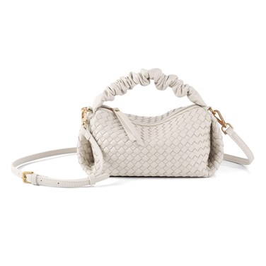 SHARPAD Woven Handbags For Women, Vegan Leather Crossbody Bag With Detachable Strap Shoulderbag, Weave Wristlet Clutch (Beige)