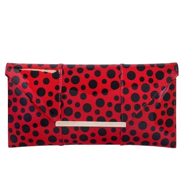 Polka Dot Patent Envelope Clutch, Red
