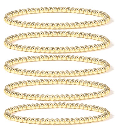 Elegance 11 designs 14K Gold Plated Bead Ball Bracelet Stretchable Elastic Gold Beaded Bracelets for Women