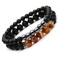 SEVENSTONE 2PCS Black Matte Onyx Prayer Beads Bracelet for Men Women Elastic Natural Stone Tiger Eye