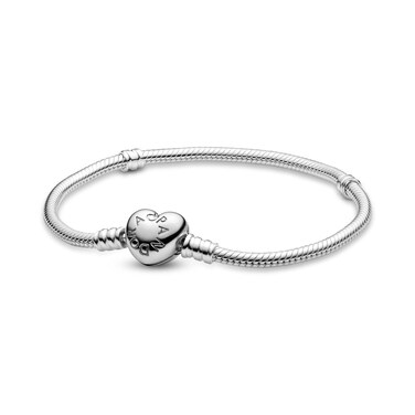 PANDORA Jewelry - Moments Heart Clasp Snake Chain Charm Bracelet for Women in Sterling Silver, 6.7 in / 17 cm
