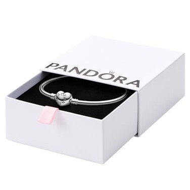 PANDORA Jewelry Bangle with Heart Clasp - Compatible Moments Charms - Sterling Silver Bracelet - Comes with Gift Box - 6.7