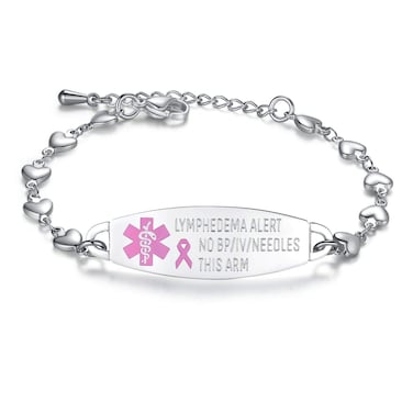 mnmoom Lymphedema Alert bracelet no bp no needles bracelet for women adjustable stainless steel breast cancer medical bracelets (heart links)