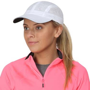 TrailHeads Women's Race Day Performance Running Cap, Lightweight &amp; Quick Drying Mesh Sports Hat with Reflective Trim - White
