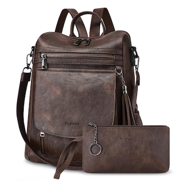 PHYNIER Backpack Purse for Women Leather Backpack Fashion Designer Purse Travel Backpack for Women Work Daily with PU Wallet (Dark Coffee)