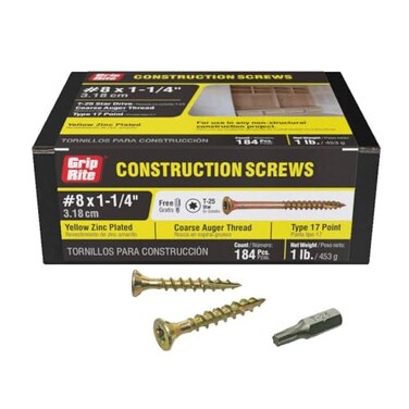 Grip Rite Prime Guard 114GCS1 T25 Star Drive Construction Screws with Type 17 Tip 1-Pound Box, 8 by 1-1/4