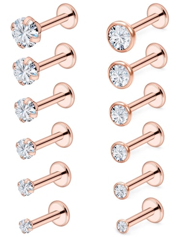 Vsnnsns 16G Tragus Helix Conch Piercing Jewelry for Women Stainless Steel Flat Back Forward Helix Tragus Conch Cartilage Lobe Earrings Studs Piercing Jewelry for Women Men Rose Gold 6MM 16 Gauge