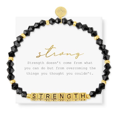 INSPIRED VOICES Inspirational Bracelets for Women - Motivational Bracelets, Inspirational Jewelry, Beaded Stretch Bracelets and Encouragement Gifts for Women (STRENGTH/Gold Plated/Black)