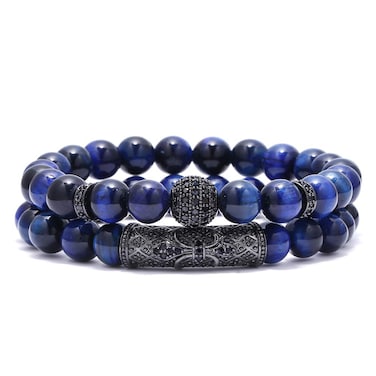 BOMAIL 8mm Tiger Eye Stone Beads Bracelet Elastic Natural Stone Yoga Bracelet for Women Men