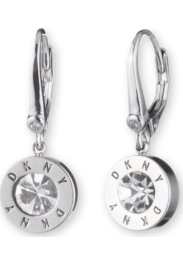 DKNY Drop Earrings with Crystal - Women's Jewelry - Leverback Earrings - Great Gift for Women - Made with Mixed Metal - Silver