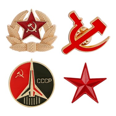 Ximimark 4 PCS Red Star Hammer Sickle Enamel Pin Retro USSR Symbol Brooch Soviet Union Marxism Logo Jewelry