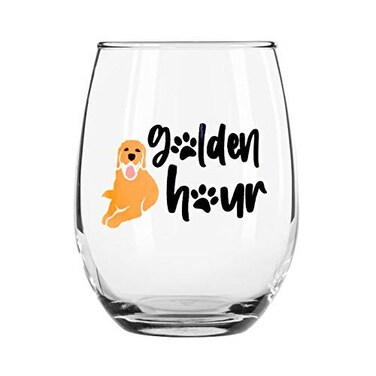Drinking Divas Golden Retriever Golden Hour Stemless Wine Glass Fun Gifts for Women, Mom, Best Friend, Sister, Girlfriend, Wife, Cute Dog Lovers - Adorable Mother's Day or Birthday Present