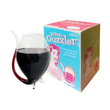 Oenophilia Wino Guzzler - Extra Large Wine Glass, Built in Wine Sipper Straw, holds a full 750ml bottle of wine!