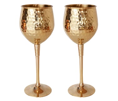 Brass Gold Hammered Wine Glasses (Set of 2)   Festive Holiday Goblets for Red and White Wine   Rennaissance Chalice, Ceremonial Cup Gift for Queen, King, Royalty, Goddess, Men and Women