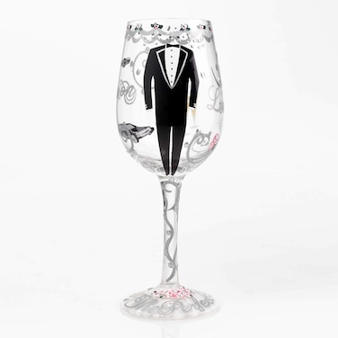 Enesco Designs by Lolita Groom Artisan-Blown, 15 oz. Wine Glass, 15 Ounces, Multi Color