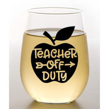 Teacher Off Duty Wine Glass Gift For Teachers, Retirement, Grad School, Counselor, Day Care Worker, Aide, Principal, Kindergarden, Or Law School Care Package - Appreciation Gift from Student