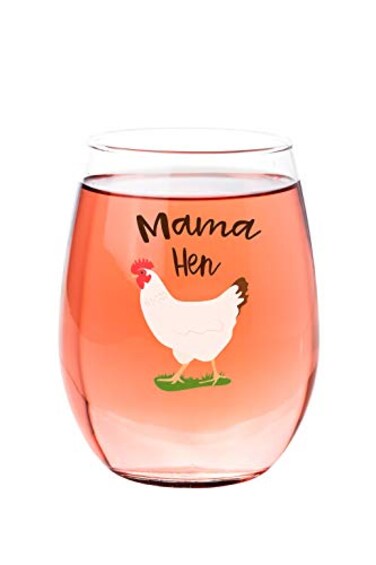 Drinking Divas - Mama Hen - 15oz Stemless Wine Glass - Gift For Chicken &amp; Farm Lovers   Cute &amp; Funny Farm Gifts for Mom, Girlfriend, Wife, Best Friend, Sister
