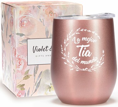 VIOLET &amp; GALE Tia Gifts From Niece   12oz Tumbler Cup Wine Glass   Best Tia Ever Gifts   Regalos Para T&Atilde;&shy;a de Sobrina   Aunt Gifts in Spanish Taza Coffee Mug