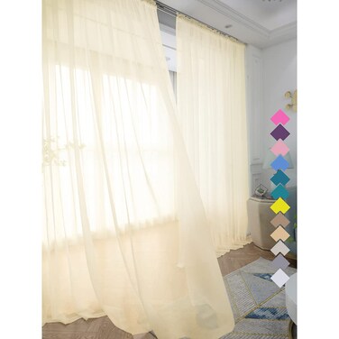 LONGTAI Window Light Yellow Sheer Curtains 84 Inches Long 2 Panels Sheer Curtain Basic Rod Pocket Panel for Bedroom Children Living Room Yard Kitchen
