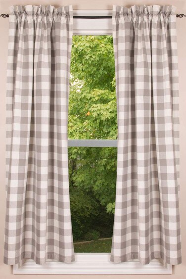 Buffalo Check Gray and Cream 72" x 63" Cotton Curtain Panels by Primitive Home Decors