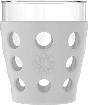 Lifefactory 10-Ounce Beverage Glasses with Protective Silicone Sleeves, 4 Count (Pack of 1), Stone Gray