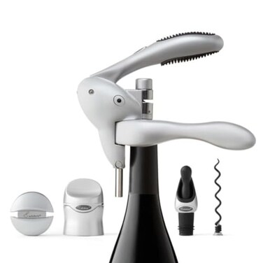 Rabbit Wine Tool Kit - 5 Piece   Essential Bar Tool Set   Corkscrew, Foil Cutter, Sealer/Preserver, Pourers/Stoppers   Ideal for Wine Opener Accessories Gift Tools, Silver, 5273722