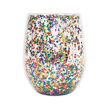 Wild Eye Designs Double Wall Insulated Wine Borosilicate Glass, Rainbow Confetti Set of 4pcs Small 13 fl oz