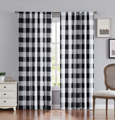 Truly Soft Everyday Buffalo Plaid Black Window Curtain (EC2093BW-4100)