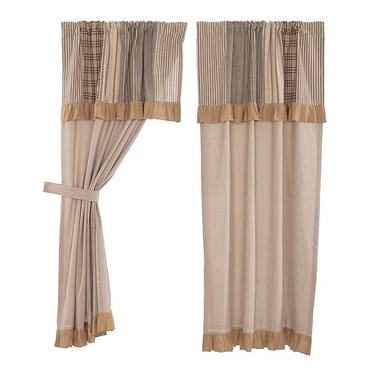 VHC Brands Sawyer Mill Curtain, Panel 63x36, Charcoal Khaki Tan