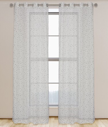 LJ Home Fashions 586 Black Eyed Susie Sheer Floral Voile Grommet Curtain Panel Set, 54"W x 95"L, White/Black
