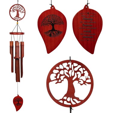 Bamboo Wind Chimes Outdoor, 38" Large Handcrafted Calming Deep Tone Wooden Windchimes for Outside Garden Tree of Life Sympathy Memorial Wind Chime Hanging Home D&Atilde;&copy;cor, Gift for for Any Occasion