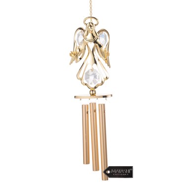 24K Gold Plated Crystal Studded Guardian Angel with Open Arms Wind Chime Ornament by Matashi