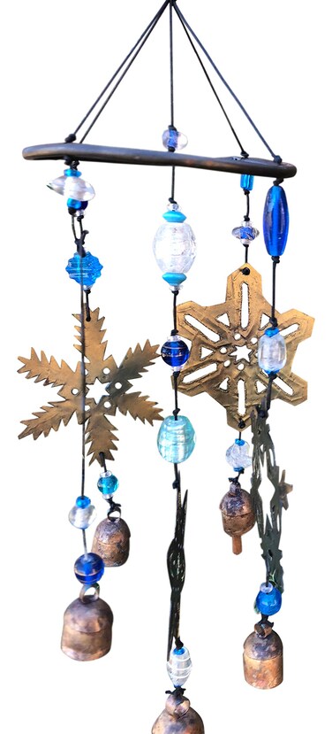 Snowflakes Falling Glass Beads and Bells 26 in Long Wind Chimes with Nana Bell