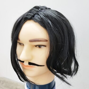 Auto-plaza Funny 80's Costumes Men's Dirt Black Wig + Moustache Halloween Cosplay Party Costume Black Wig