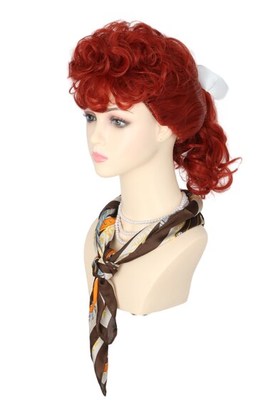 LeMarnia Women's Red Bun Wig 50's Housewife Wig for Cosplay Lucy Wig Halloween Costume Accessory Wig