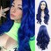 Navy Blue Wigs for Women Long Wavy Lace Front Wig Pre Plucked Hairline Middle Part Sapphire Blue Curly Wig Glueless Synthetic Heat Resistant Fiber Hair Replacement Wig Cosplay Party 26 Inches
