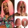 Belaved None Lace Front Bob Wigs Pink Human Hair Wigs Pre Plucked Natural Hairline Quality Remy Hair Pink Bob Wigs 14 Inch 150% Density Thick Full Head Glueless Wig For Women Breathable Cap