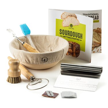 Sourdough Start Kit - Sourdough Bread Baking Supplies with Banneton Bread Proofing Basket Bowl, Cloth, Whisk, Bread Lame, Dough Scraper, 2 Brushes - Sourdough Starter Kit Bread Making &amp; Baking Tools