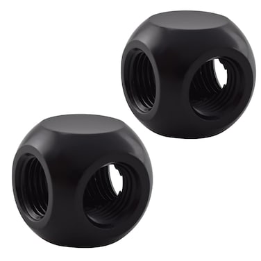 MARRTEUM G1/4" 3-Way Ball Fittings Extender Connectors for Computer Water Cooling System, Black, 2 Pack