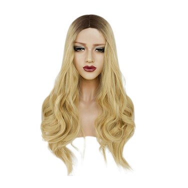 Yina Blonde Wig with Dark Roots Natural Looking Long Wavy Synthetic Ombre Wigs for Women Heat Resistant Fiber Party Holidays Daily Use Christmas Halloween Hair 26 Inches