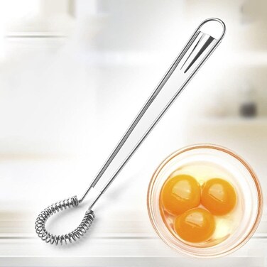 Silver Stainless Steel Egg Beater -Mini Spring Coil Whisk - Handheld Milk Frother Foamer Sauce Stirrer Blender -Coffee Mixer Kitchen Egg Tools