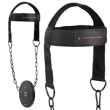Victor Fitness Neck Harness for Weight Training   Neck Exerciser Equipment for Lifting &amp; Head Lifting Harness   Adjustable Heavy Duty Neck Trainer Strap with Steel Chain &amp; D Rings