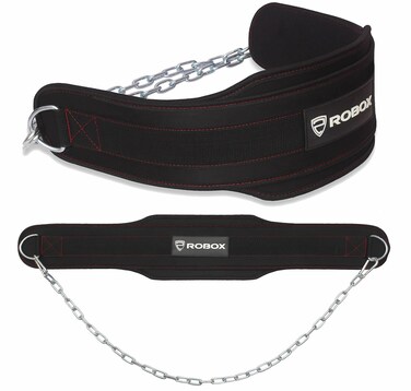 ROBOX Neoprene Dip Belt with Heavy Duty Steel Chain for Weight Lifting, Bodybuilding, Workout, Gym, Strength Training, Weighted Pull Up Belt for Men and Women