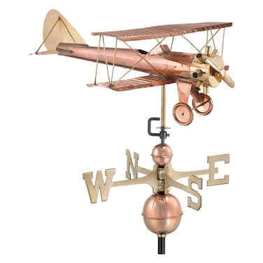 Good Directions Biplane Weathervane, Pure Copper, Airplane Weathervanes, Aviation D&Atilde;&copy;cor