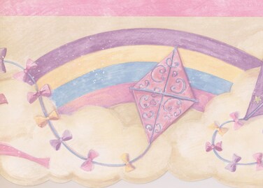 Rainbow Colorful Kites in the Clouds Retro Wallpaper Border for Kids, Roll 15' x 7.25''