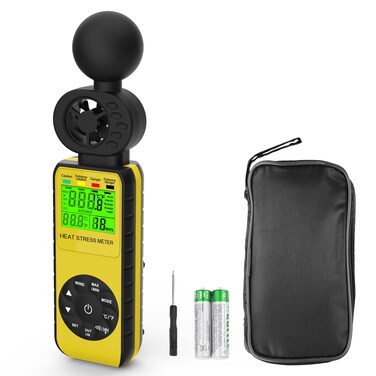3 in1 Digital Wind Speed Meter with WBGT Alarm Anemometer Temperature (&acirc;&bdquo;&fnof;/&acirc;&bdquo;&permil;) Measures Wind Speed/Humidity for Drone Flying, Hunting, Sailing,Yellow RQ-881W